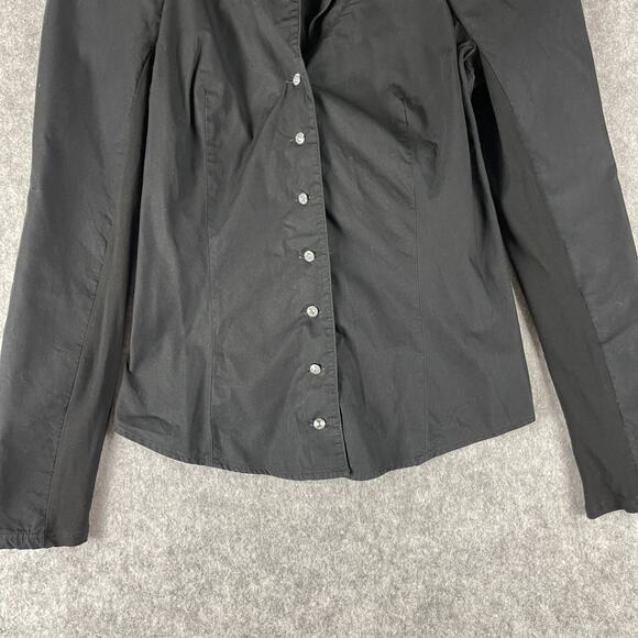 Anne Fontaine Top Womens 38 Black Blouse Pima Cotton Rhinestone Paneled Stretch - Picture 3 of 16